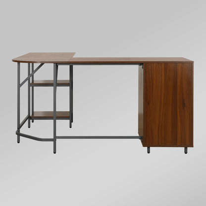 Techni Mobili L-Shape Home Office Two Tone Desk with Storage, Walnut
