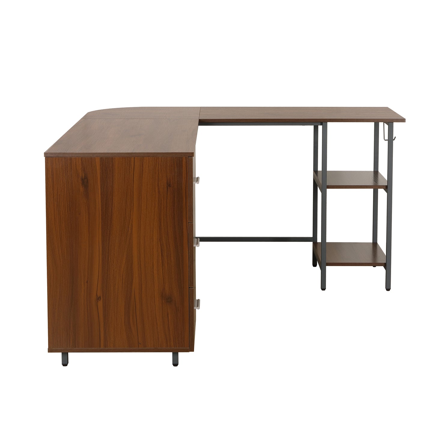 Techni Mobili L-Shape Home Office Two Tone Desk with Storage, Walnut