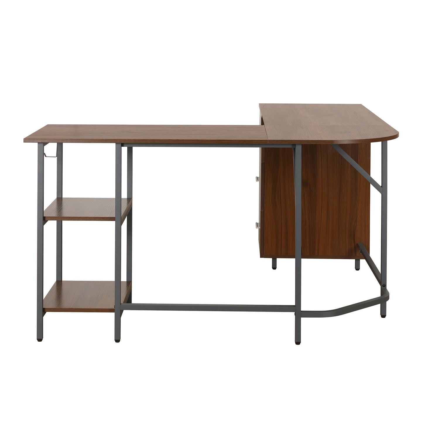 Techni Mobili L-Shape Home Office Two Tone Desk with Storage, Walnut