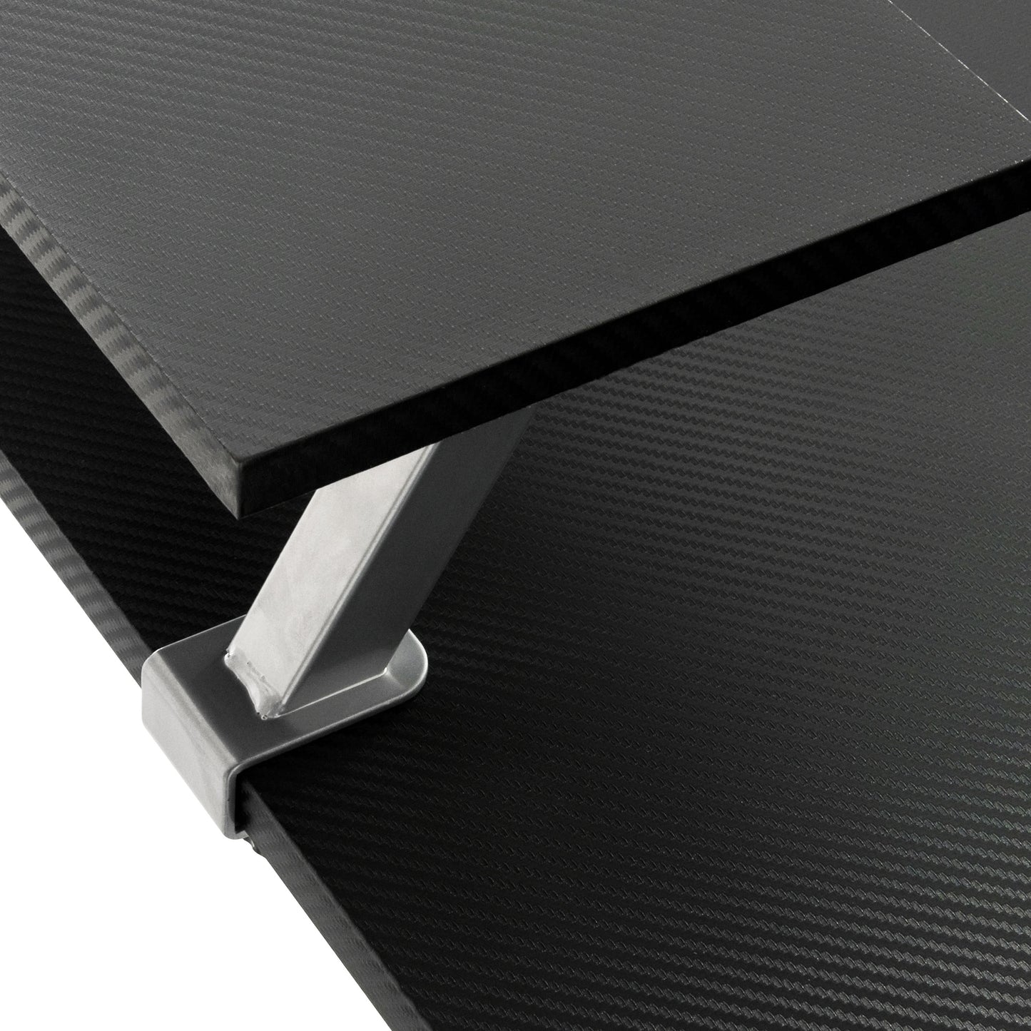 Techni Sport L-Shaped Gaming Desk with Dual Monitor Stands, Carbon Fiber Surface with Retractable Cup Holder and Headphone Hook, Black