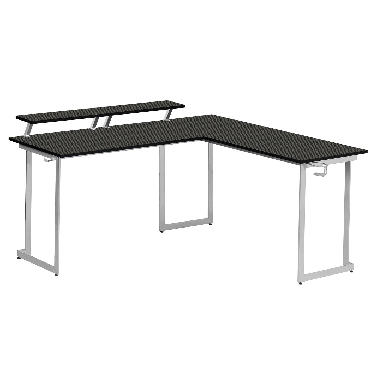 Techni Sport L-Shaped Gaming Desk with Dual Monitor Stands, Carbon Fiber Surface with Retractable Cup Holder and Headphone Hook, Black