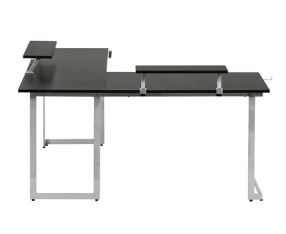 Techni Sport L-Shaped Gaming Desk with Dual Monitor Stands, Carbon Fiber Surface with Retractable Cup Holder and Headphone Hook, Black