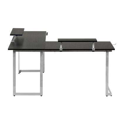 Techni Sport L-Shaped Gaming Desk with Dual Monitor Stands, Carbon Fiber Surface with Retractable Cup Holder and Headphone Hook, Black