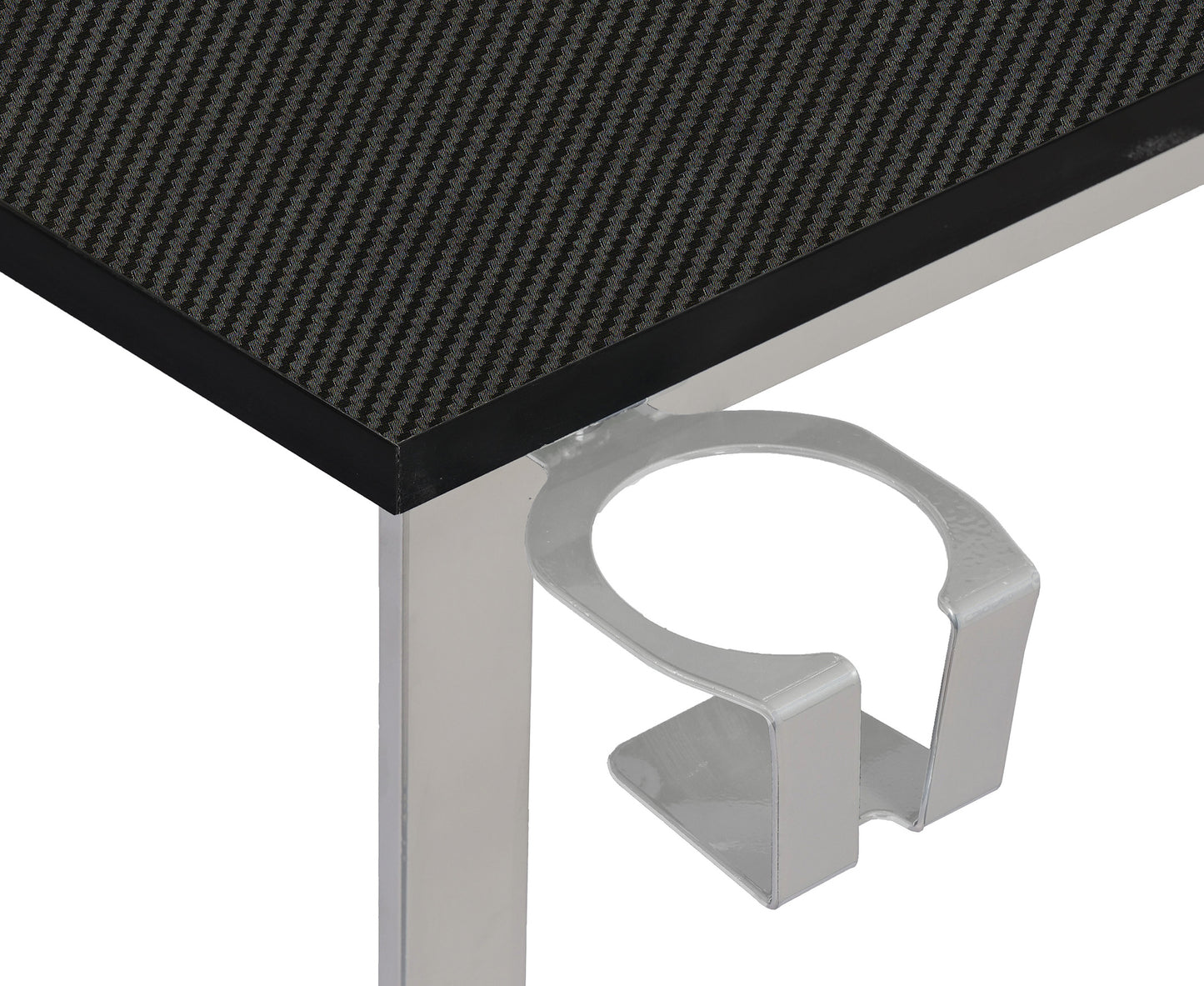 Techni Sport L-Shaped Gaming Desk with Dual Monitor Stands, Carbon Fiber Surface with Retractable Cup Holder and Headphone Hook, Black