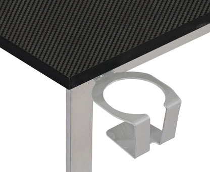 Techni Sport L-Shaped Gaming Desk with Dual Monitor Stands, Carbon Fiber Surface with Retractable Cup Holder and Headphone Hook, Black