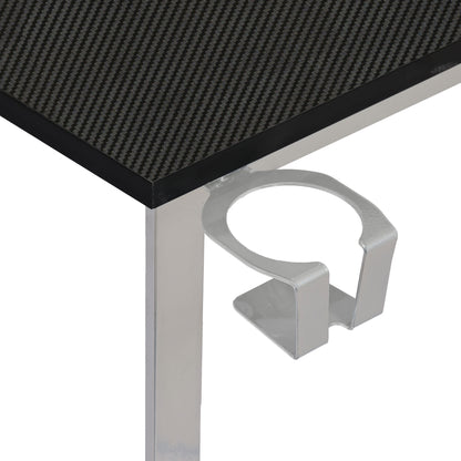 Techni Sport L-Shaped Gaming Desk with Dual Monitor Stands, Carbon Fiber Surface with Retractable Cup Holder and Headphone Hook, Black