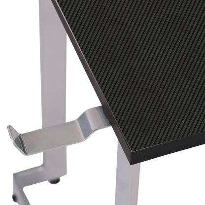Techni Sport L-Shaped Gaming Desk with Dual Monitor Stands, Carbon Fiber Surface with Retractable Cup Holder and Headphone Hook, Black