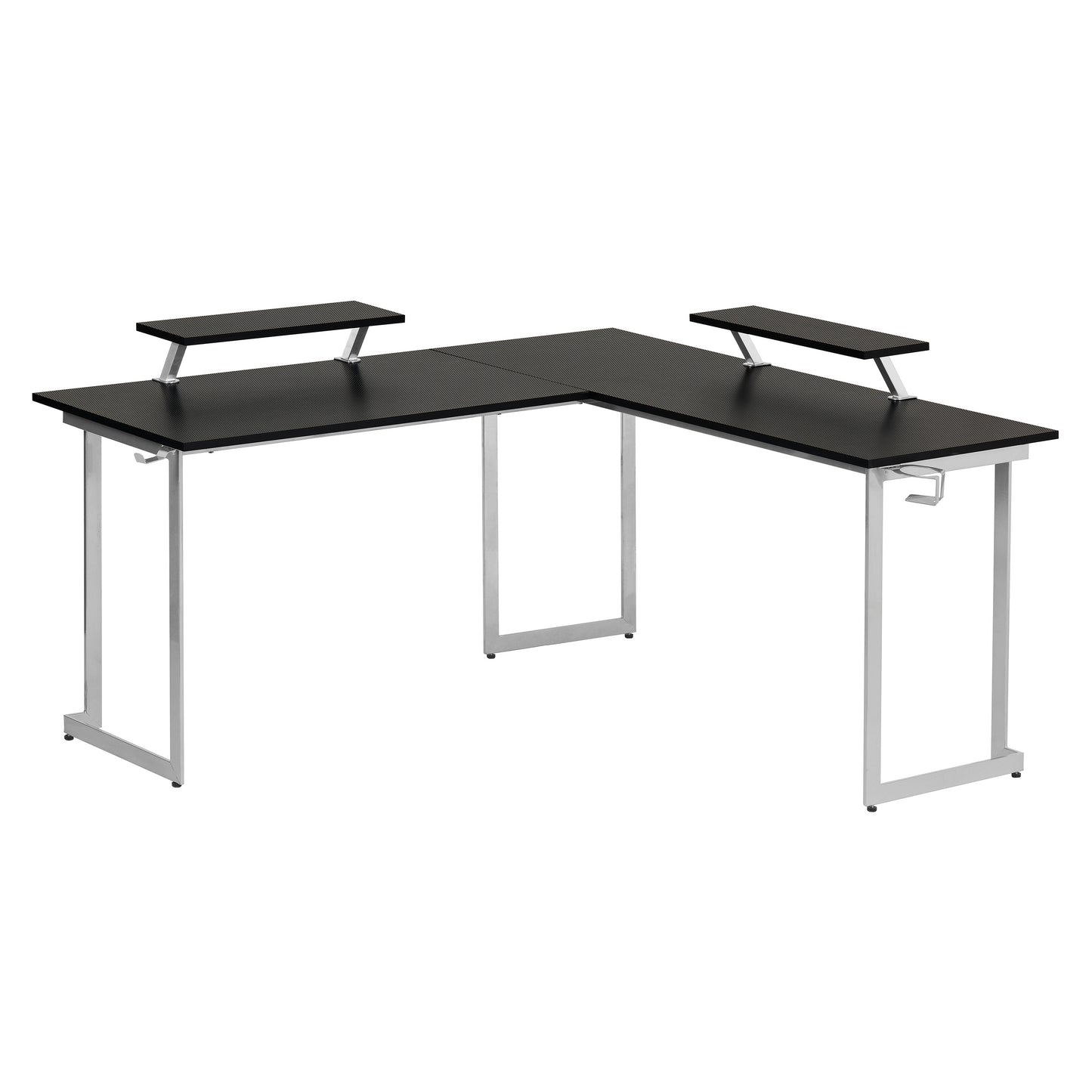 Techni Sport L-Shaped Gaming Desk with Dual Monitor Stands, Carbon Fiber Surface with Retractable Cup Holder and Headphone Hook, Black