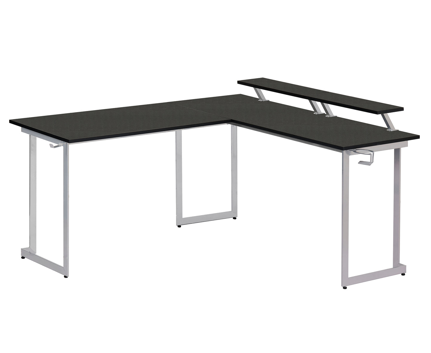 Techni Sport L-Shaped Gaming Desk with Dual Monitor Stands, Carbon Fiber Surface with Retractable Cup Holder and Headphone Hook, Black