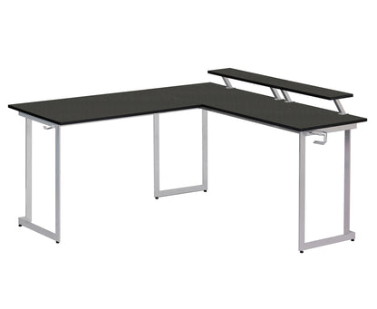 Techni Sport L-Shaped Gaming Desk with Dual Monitor Stands, Carbon Fiber Surface with Retractable Cup Holder and Headphone Hook, Black