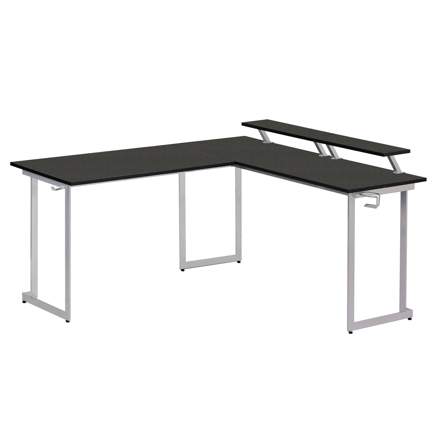 Techni Sport L-Shaped Gaming Desk with Dual Monitor Stands, Carbon Fiber Surface with Retractable Cup Holder and Headphone Hook, Black