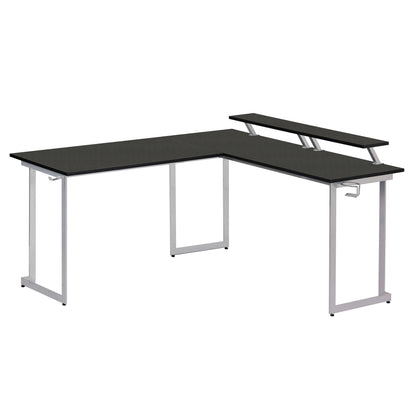 Techni Sport L-Shaped Gaming Desk with Dual Monitor Stands, Carbon Fiber Surface with Retractable Cup Holder and Headphone Hook, Black