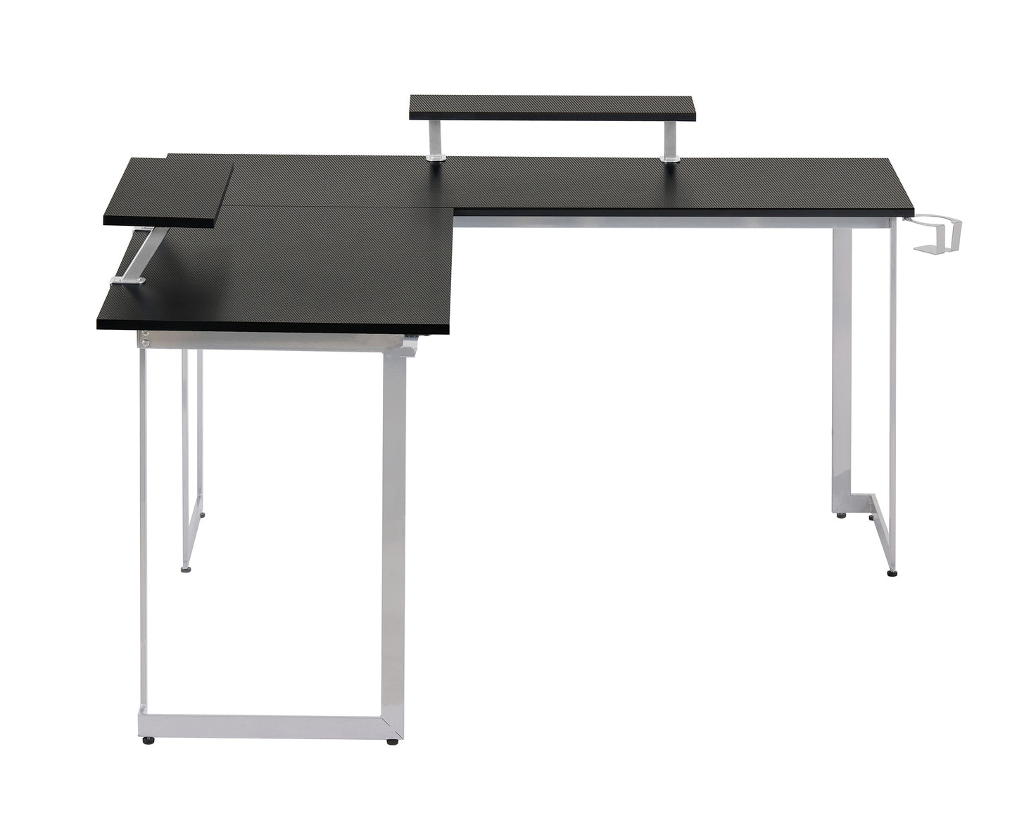 Techni Sport L-Shaped Gaming Desk with Dual Monitor Stands, Carbon Fiber Surface with Retractable Cup Holder and Headphone Hook, Black