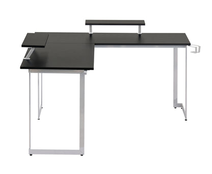 Techni Sport L-Shaped Gaming Desk with Dual Monitor Stands, Carbon Fiber Surface with Retractable Cup Holder and Headphone Hook, Black