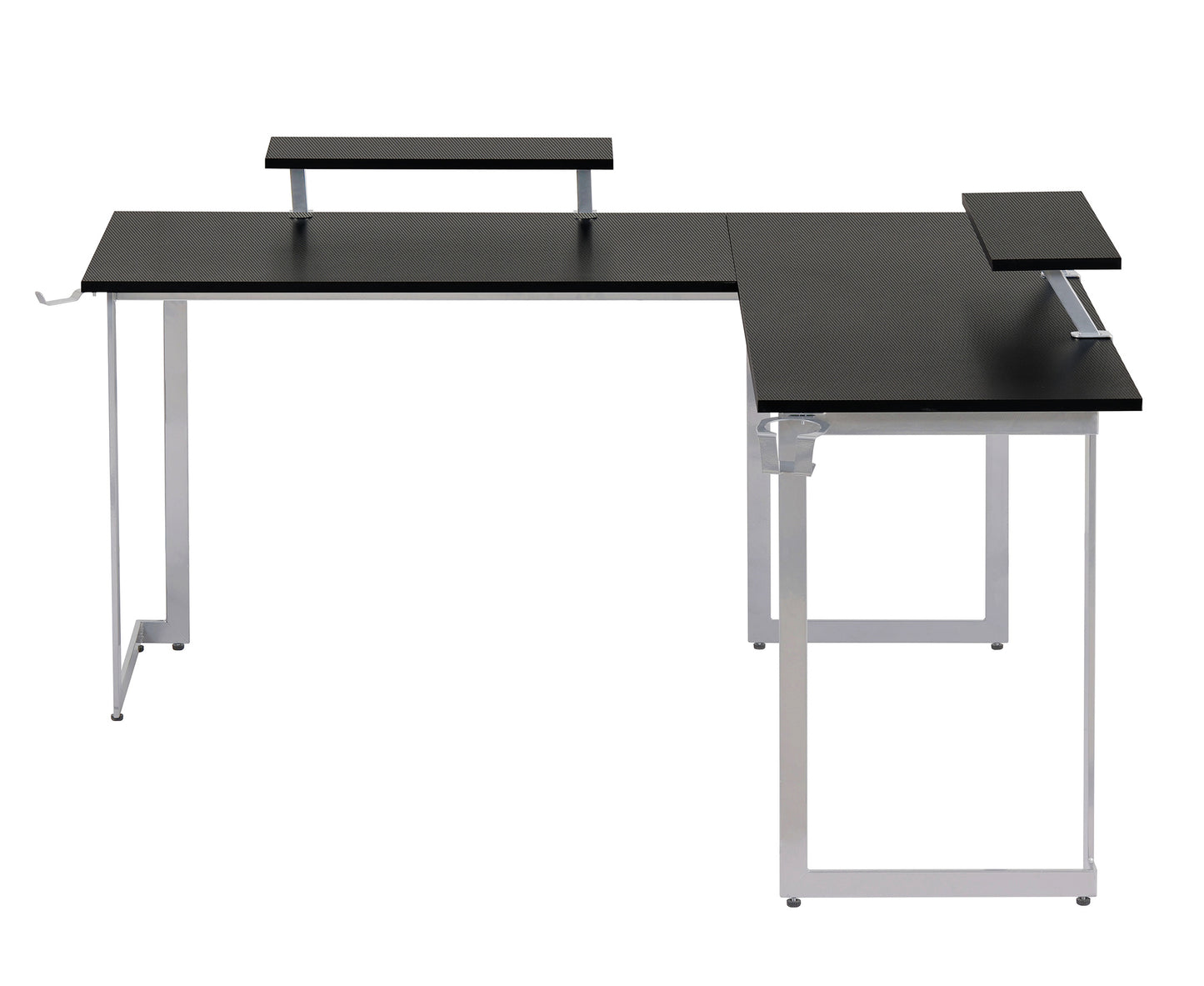 Techni Sport L-Shaped Gaming Desk with Dual Monitor Stands, Carbon Fiber Surface with Retractable Cup Holder and Headphone Hook, Black