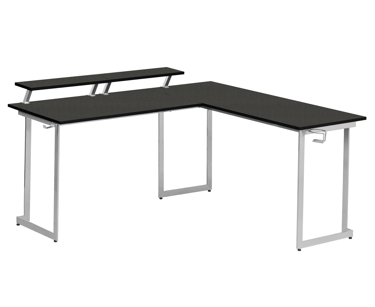 Techni Sport L-Shaped Gaming Desk with Dual Monitor Stands, Carbon Fiber Surface with Retractable Cup Holder and Headphone Hook, Black