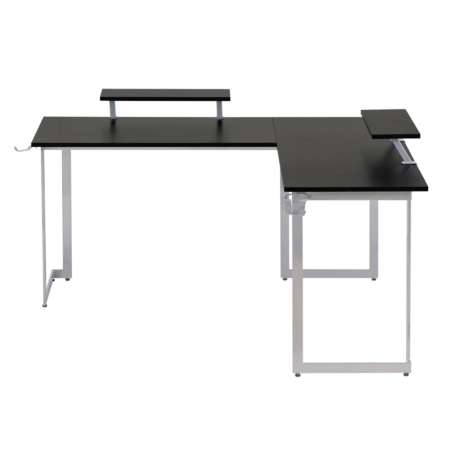 Techni Sport L-Shaped Gaming Desk with Dual Monitor Stands, Carbon Fiber Surface with Retractable Cup Holder and Headphone Hook, Black