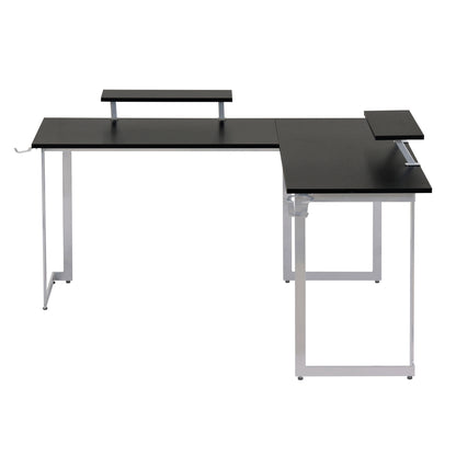 Techni Sport L-Shaped Gaming Desk with Dual Monitor Stands, Carbon Fiber Surface with Retractable Cup Holder and Headphone Hook, Black