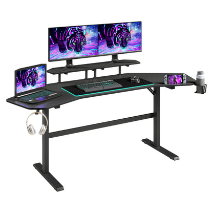 Techni Sport TS91D Gaming Desk with Shelves & Accessory Holder, Black 